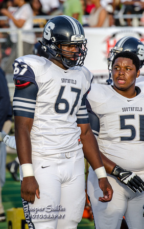 DTs Malik McDowell and Javon Gaddy on the Southfield sideline during warmups